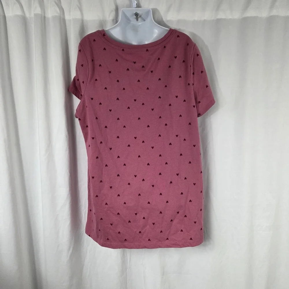 Cat & Jack Girls Size XL Short Sleeve Round Neck Heart Print Top Dusty Pink